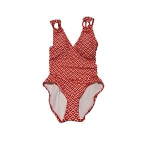 Carmen Marc Valero 6 orange white graphic print swimsuit wrap style perfect nwt